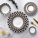 Porlien Checker Pattern 20-piece Round Dinnerware Set for 4, Porcelain Dinner Sets, 11 inches