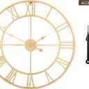 Large Modern Metal Wall Clocks Rustic Round Silent Non Ticking Battery Operated Roman Numerals Clock for Living Room/Bedroom/Kitchen Wall Decor-(Gold, 40cm), 16 Inch