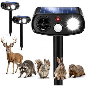 Solar Ultrasonic Deer & Rabbit Repeller, Motion Activated, 2 Pack | LED Strobe Light, Flower Bed Protection, Waterproof Design, Gardens & Landscaping
