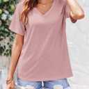 Womens V Neck Tshirts Short Sleeve Loose Casual Summer Tops with Pokcet (Pink)