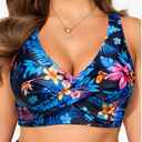 Women Plus Size Bikini Top - Twist Front Swimsuit Top Push Up Full Coverage Bathing Suit 2025 Swim Bra for Large Bust, size 30, Color: Blue Flower