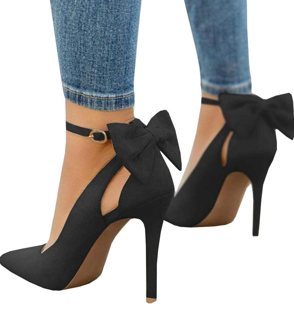 PiePieBuy Women's Pointed Toe High Heels Ankle Strap D'Orsay Pumps Shoes Bow Wedding Bowtie Back Dress Sandals, 9.5