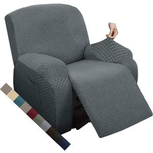 MAXIJIN Oversized Recliner Covers That Stay in Place 4 Pieces Stretch Large Recliner Chair Covers Jacquard Dogs Cats Proof Reclining Slipcovers with Elastic Bottom (XL Recliner, Light Gray)