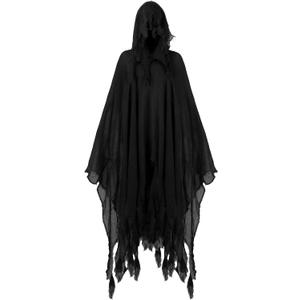 Halloween Grim Reaper Costume Halloween Hooded Cloak Cosplay Costumes for Adult Medieval Renaissance Cape (Large, Black)