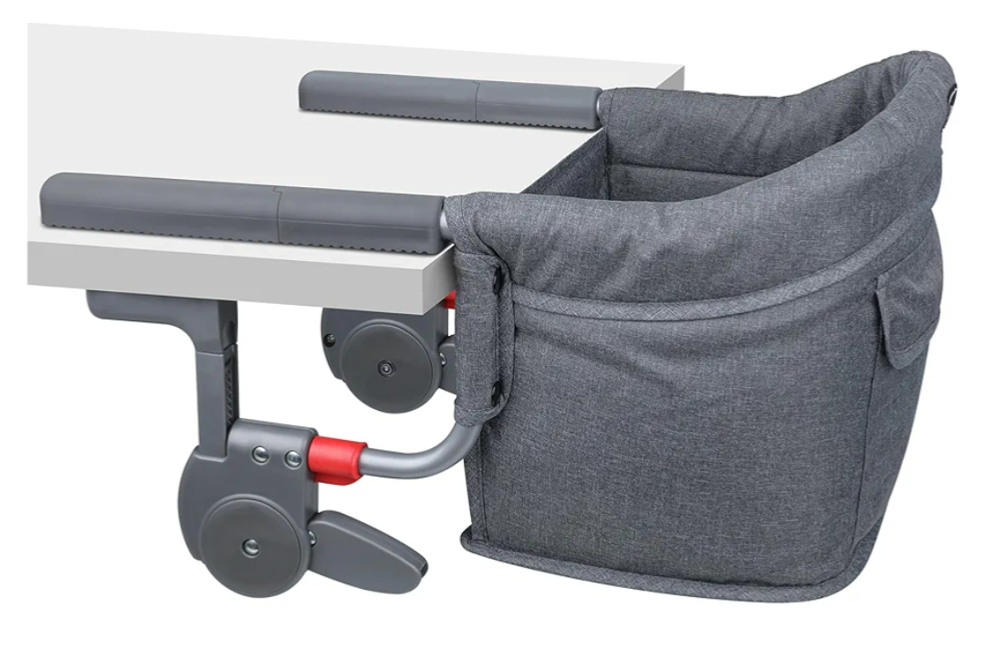 Hook On High Chair: Portable Fast Table Chair with Storage Bag, Clip on High Chairs for Babies and Toddlers, Foldable Baby Feeding Chair with Removable Seat for Home and Travel Grey