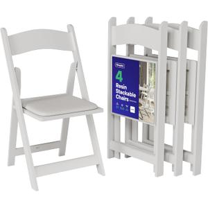 SIMPLEX 4 White Folding Chairs  Resin Stackable Foldable Chairs with Padded Seats  Comfortable White Folding Chairs for Indoor/Outdoor Events  Lightweight Resin Chairs (4 Pack)