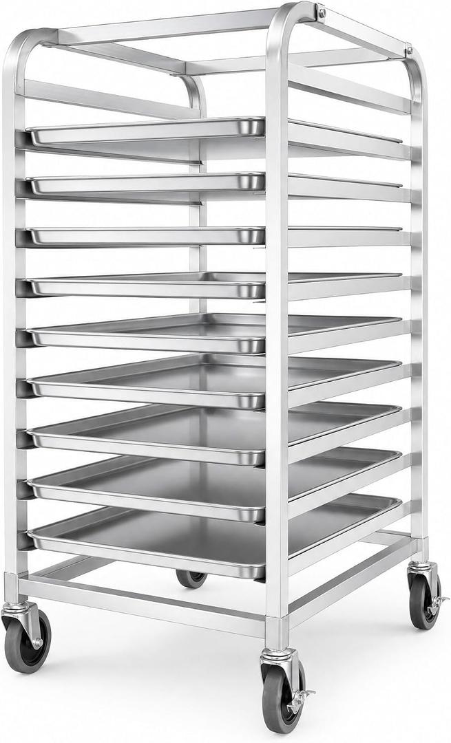 38" 10-Tier Bread Rack Cart Fits Full & Half Sheet Pans, 20.3"L x 26"W x 38"H