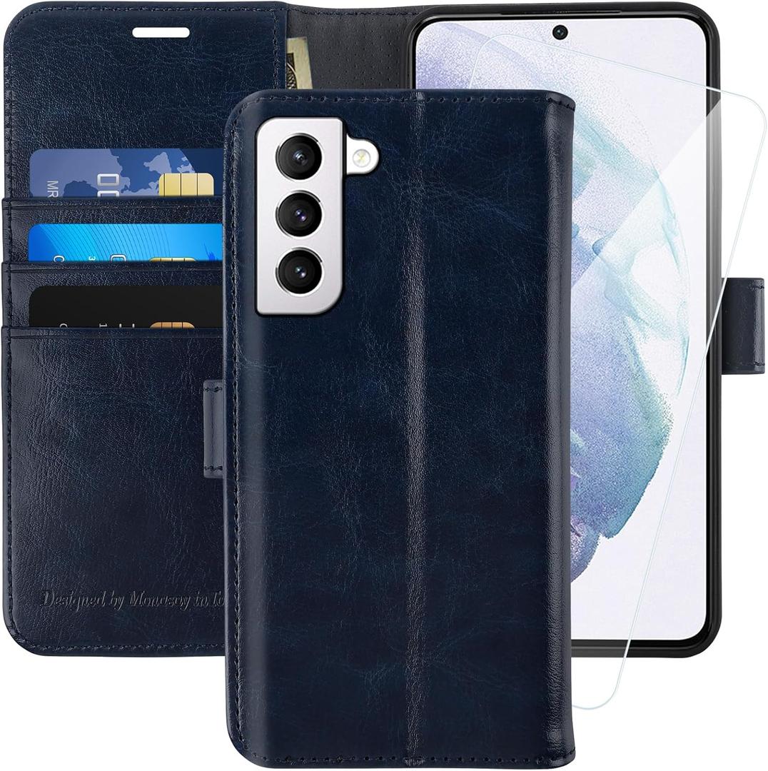 MONASAY Wallet Case Compatible for Galaxy S22+Plus 5G, 6.6 inch [Included Screen Protector][RFID Blocking] Flip Folio Leather Cell Phone Cover with Credit Card Holder, Blue