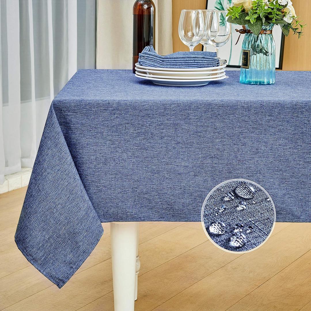 Mebakuk Rectangle Table Cloth Linen Farmhouse Tablecloth Waterproof Anti-Shrink Soft and Wrinkle Resistant Decorative Fabric Table Cover for Kitchen (Denim Blue, 60" x 84" (6-8 Seats))