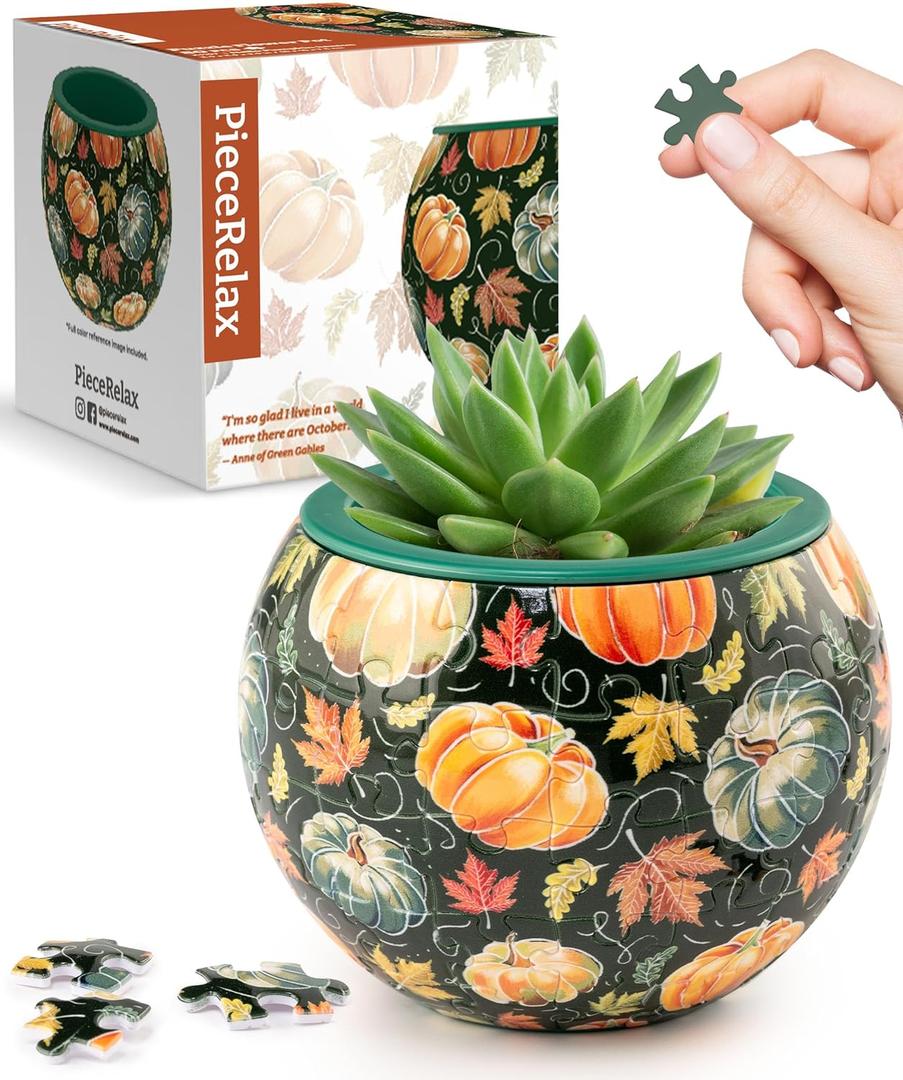 PieceRelax 3D Puzzle Planter 80 Pieces - Flower Pot - Hello Pumpkin Season, for Mom, Home Decor Flower Pots for Indoor Cactus, Succulents Pots [K1107]