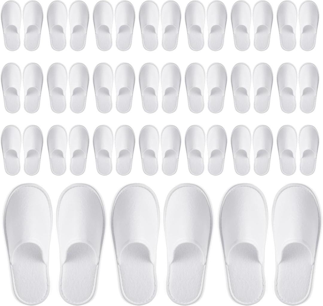 Juvale 24 Pairs Disposable House Slippers for Guests - Bulk Slipper Pack for Hotel, Spa, Travel, Shoeless Home, White Closed Toe (US Men Size 10, Women 11)
