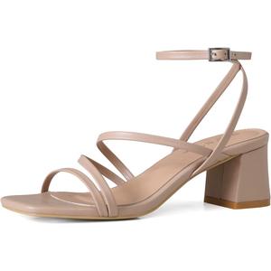 Shoe'N Tale Strappy Heels for Women Low Chunky Block Heel Dress Shoes Square Open Toe Ankle Strap Heeled Sandals 8.5