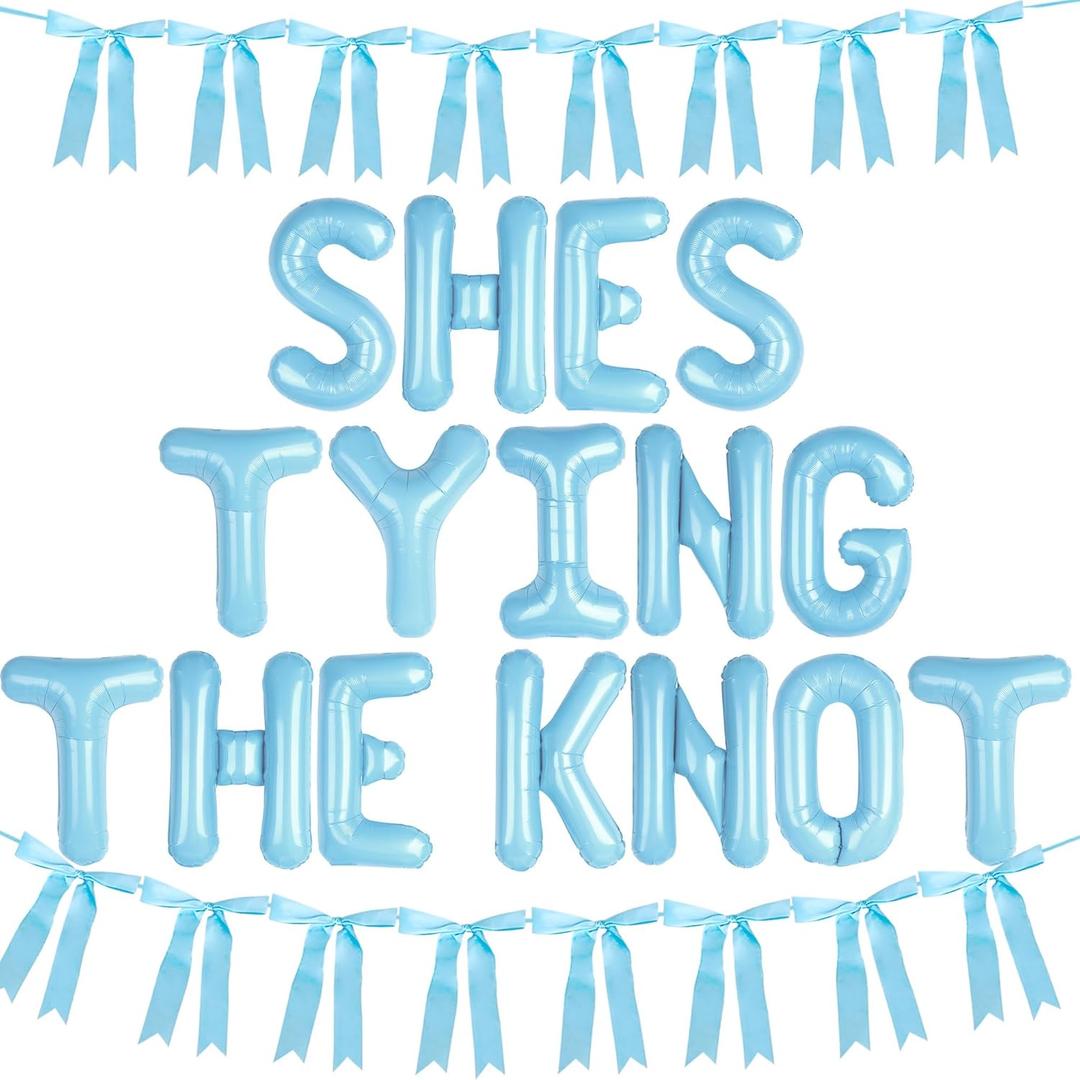 She's Tying The Knot Balloons Banner Blue Bow Banner Garland Bridal Shower Decorations Blue Bows Tie The Knot Bachelorette Engagement Party Decoration
