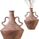 UPWOIGH 14x9.06 in Tall Vintage Ceramic Vase with Handles, Antique Terracotta Pottery Vase for Living Room Table Decor, Rustic Farmhouse Bedroom Decoration, Distressed Brown with Black Markings, Gift