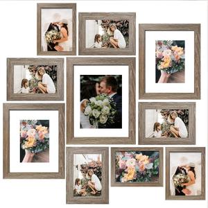 SESEAT Picture Frames Collage, Gallery Wall Frame Set with 11x14 8x10 5x7 4x6 Frames in Light Brown Finishes, Set of 10