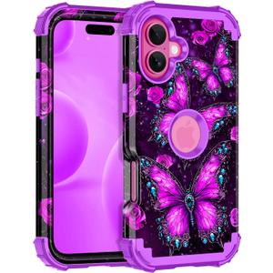 Casetego for iPhone 16 Plus Case,Glow in The Dark Three Layer Heavy Duty Sturdy Shockproof Full Protection Rugged Hard PC+Soft TPU Bumper Case for Apple iPhone 16 Plus 6.7 inch,Sky Purple
