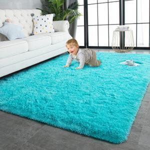 TWINNIS Super Soft Shaggy Rugs Fluffy Carpets, 4x5.9 Feet, Indoor Modern Plush Area Rugs for Living Room Bedroom Kids Room Nursery Home Decor, Upgrade Anti-Skid Rectangular Fuzzy Rug, Blue