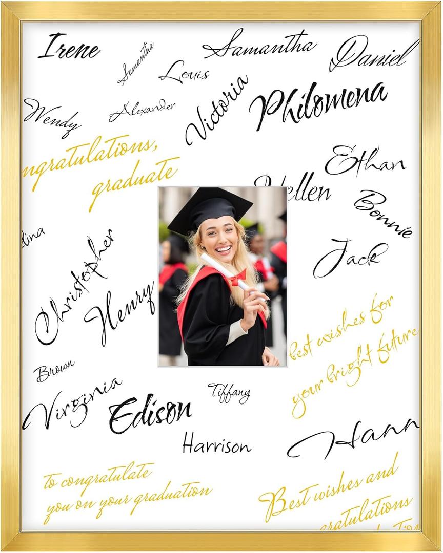 LaVie Home 16x20 Graduation Signable Picture Frame Gold, 16x20 Frame Wood Displays 5x7 Pictures with Mat, for Graduation Wedding Birthday Retirement Guest Book Signature Picture Frame
