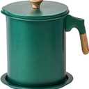 Bacon Grease Container with Strainer, 1.4L/47oz Oil Strainer Pot Iron Kitchen Oil Container Storage Can with Fine Mesh Strainer Lid&Tray(Dark Green)