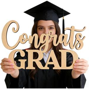 "Congrats Grad" Sign for Backdrop, Wooden Congrats Graduation Sign Class of 2026 Grad Party Sign Photo Prop Graduation Party Decor, Cutout Ornament for Backdrop Decoration, DIY Color