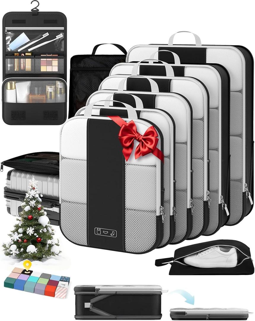 10 Set Compression Packing Cubes for Travel Essentials,Compressible Expandable Packing Cubes for Suitcase,OlarHike Luggage Organizer Bags for Travel,Handy Helper for Organizing Clothes(Black)