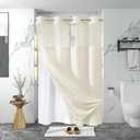 Eachope stall no Hook Tufted Shower Curtain with snap in Liner Set, White Waterproof Fabric Inner Liner,Boho Style Shower Curtain with See Through top Window, Cream, 54Wx80H