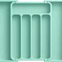 Aujen Silverware Organizer - Expandable Kitchen Drawer Organizer, Adjustable Utensil Organizer, Cutlery Tray for Forks, Knives, Multipurpose Kitchen Organizers and Storage Solution, Green, Medium