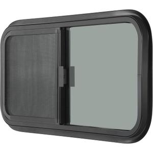 Horizontal RV Window, 24" W x 15" H Tinted Sliding RV Window with Net Screen and Trim Ring, Suitable for 15/16" or 1-3/8" and Slightly Thicker Up to 1/16" Walls, DOT Approved