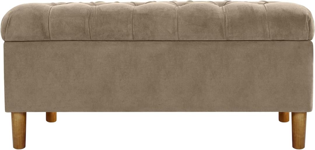 HomePop Home Decor | Tufted Ainsley Button Storage Ottoman Bench with Hinged Lid | Ottoman Bench with Storage for Living Room & Bedroom,Fawn Velvet