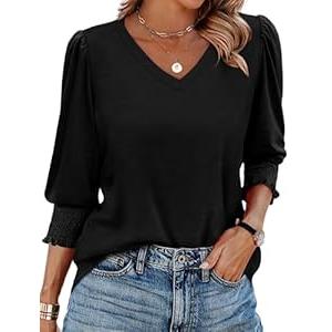 Sampeel Women's 3/4 Length Sleeve V Neck T-Shirt (Medium, black)