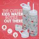 FAHRMOSIS 18 OZ Kids Water Bottle with Carrier Bag & Strap Leak Proof Metal Insulated Stainless Steel Tumbler with 2 Lids (Flip & Spout) for School & Sports Water Bottle with Straw - White (Winter)