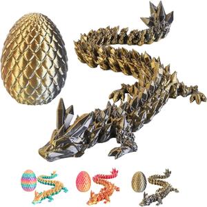 3D Printed Dragon Egg with Dragon Inside,12 Inch 3D Printed Dragon Egg Fidget ToyHome Office Decor Executive Desk Toys for Autism/ADHD (Black Gold)