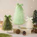 3 Pcs Neutral Christmas Tree Tabletop Decor, Mini Mesh Christmas Tree, Small Artificial Trees with Bow Topper, Rustic Xmas Decor Farmhouse Table Decoration for Home Decors Xmas Gift