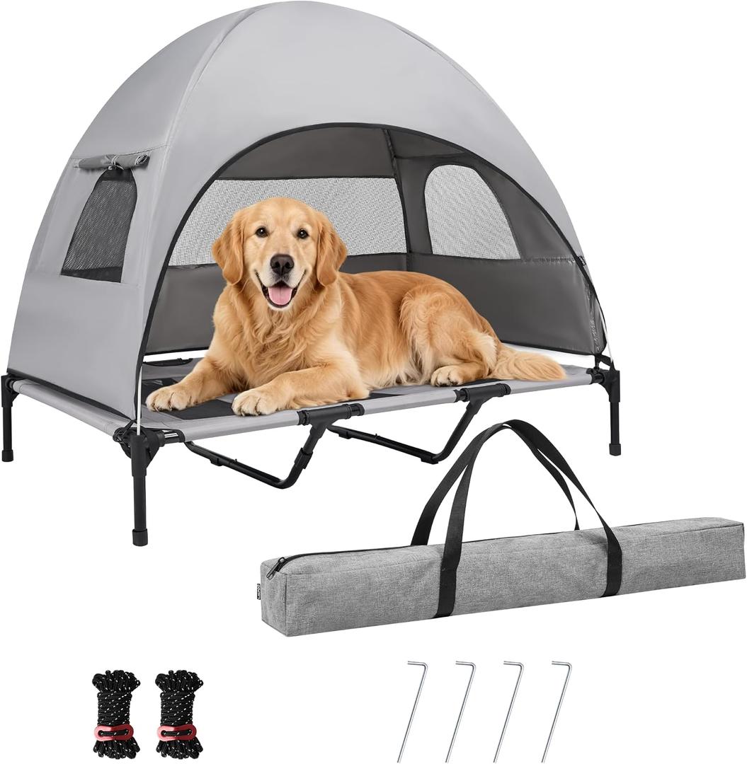 2-in-1 Elevated Dog Bed with Removable Canopy, (Large,49x32x43in).