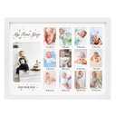GMFrames Baby First Years Photo Frames 12 Month Picture Frame 12 * 16 for Holds (1) 5x7 & (12) 2x3 Wallet Size Photos White