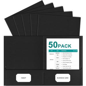 HABGP Two Pocket Folders, 50 Pack 2 Pocket Folders Fit Letter Size Paper, Black Paper File Folders with Pockets for School Office Home Business