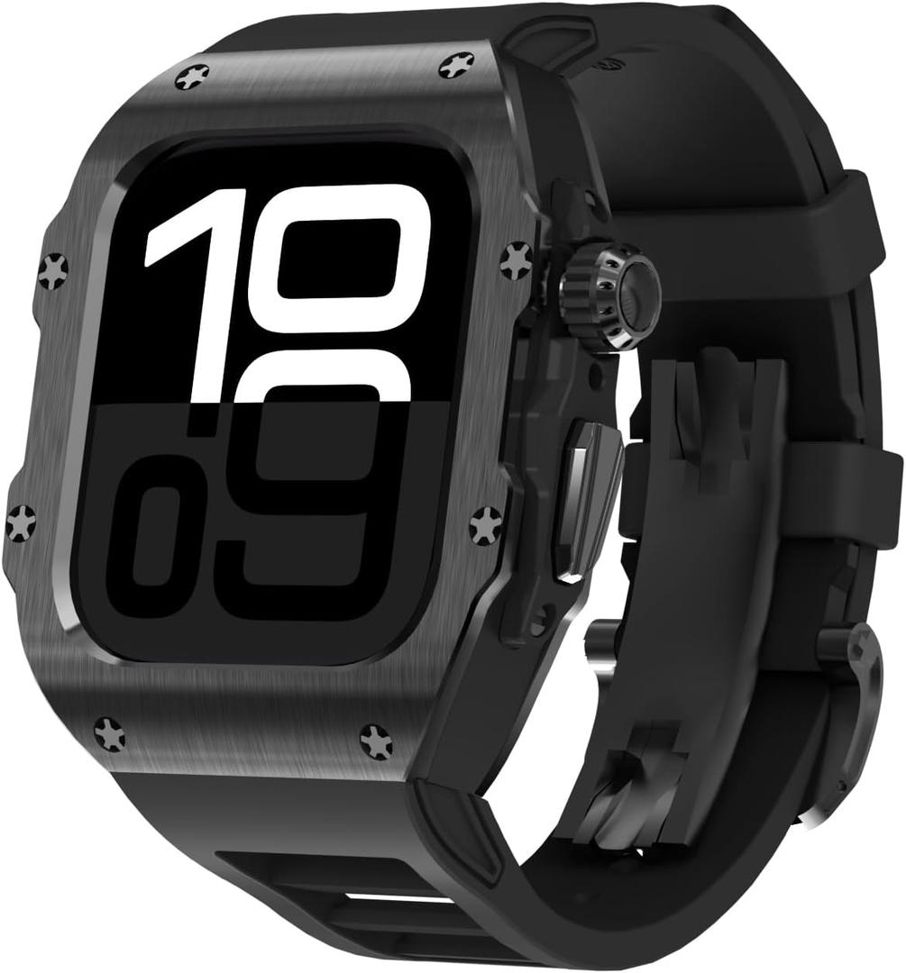 316L Stainless Steel Case with Band for Apple Watch Ultra 3/2/1 49mm, Series 11/10 46mm, Luxury Rugged Military Protective Metal Cover Tactical Heavy Duty Protection Strap (Black)