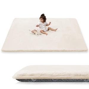1.5" Thick Baby Play Mat for Floor, 59x79 Playpen Mat, Pro Soft Flannel Foam Mats Toddler Infant Kids Crawling for Nursery Rug Playroom Living Room Waterproof Easy Care Non-Slip (Beige)
