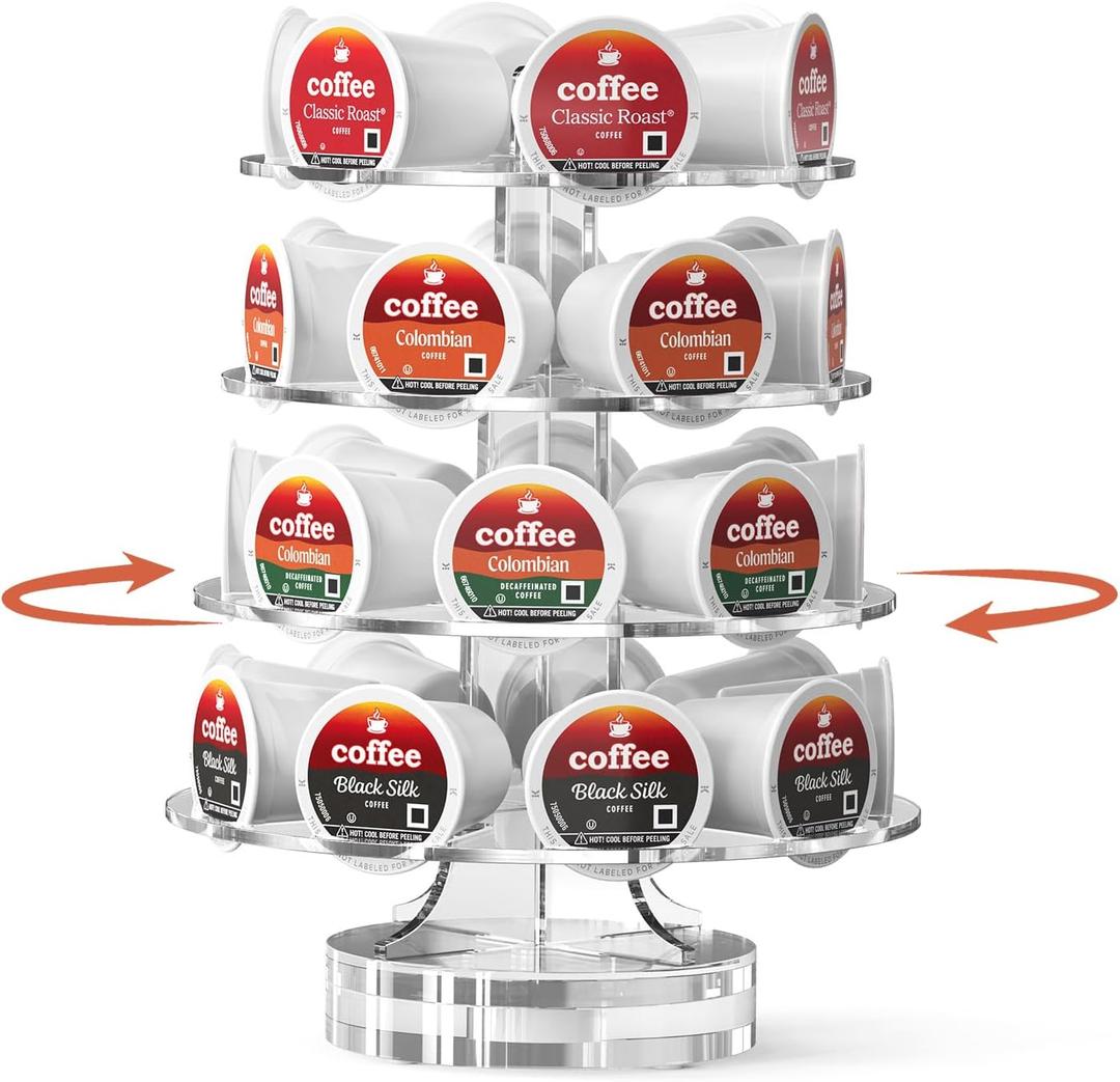 K Cup Holder, Acrylic Coffee Pod Carousel 30 Pods Holder Stand Spins 360-Degrees Transparent for Home or Office Kitchen Counter Organizer