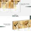 Bathroom Light Fixtures Over Mirror, 3-Light Brushed Gold Vanity Light with Square Clear Glass Shade, Modern Wall Sconces, Vanity Lighting Fixtures, VL194-BG-3