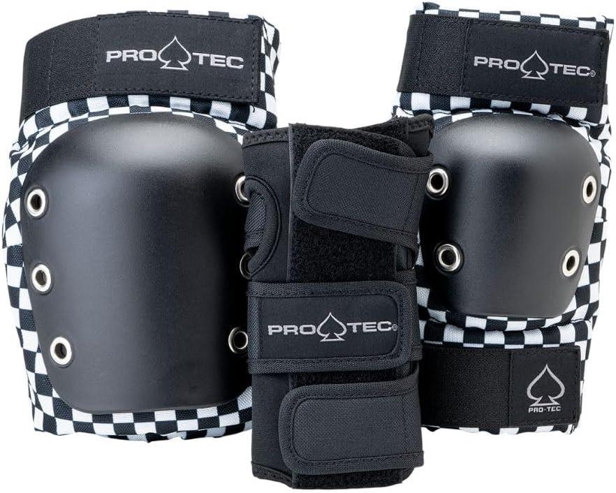 Pro-Tec Street 3-Pack Pad Set - Protective Gear for Skateboarding, Roller Skating, Scooter, Bicycling (Youth Medium, Checker)