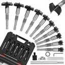 15Pcs Carbide Forstner Drill Bits Set, Round Shank with Thread Design, Drilling Cutting Tool with Extension Bar & Woodworking Limiter, Forstner Drill Bit for Wood Plywood Plastic, with Storage Case