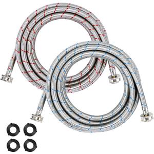 15ft LONG Washing Machine Hoses UPGRADE by Blutoget- Braided Stainless Steel Washer Hoses - Hot and Cold Water Lines 3/4'' Standard Interface -Burst Proof Leak Free Hose (2 Pack)