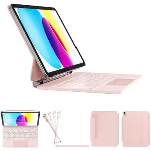 RAYMCRAFT for iPad 11th(A16, 2025)/10th Generation Case with Keyboard, Magic Keyboard 2022, Springy Backlit Keys, Stain-Resistant Surface, Multi-Touch Trackpad,Pink