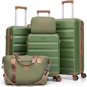 Luggage Sets 5 Piece, Suitcases with Wheels,ABS Hard Case Luggage with TSA Lock Spinner Wheels,Carry On Luggage Set (Green,20/24/28 Inch)