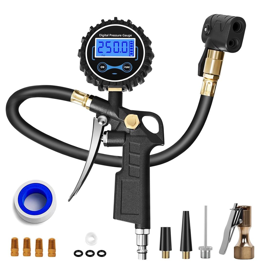 Digital Bike Tire Pressure Gauge, Presta Valve Adaptor, Schrader to Presta Valve Adapter for Air Compressor, Schrader Valve Adapter, Easiest Use Presta and Schrader Air Compressor Tool