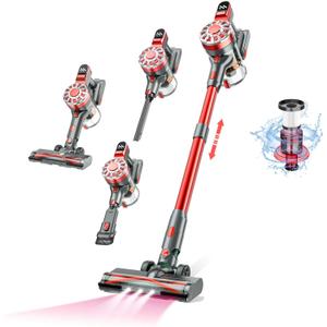 Cordless Vacuum Cleaner,Vacuum Cleaners for Home with Super Suction,Stick Vacuum Cleaner Rechargeable Up to 35 Mins Runtime,Lightweight Hardwood Floor Vacuum for Pet Hair,Carpet(Black Red)