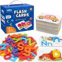 BenBen Alphabet Flash Cards, 52 Upper and Lowercase Wooden Letters, 26 Flashcards, Montessori ABC Learning Toys for Kids Ages 3-5, Preschool Learning Activities, Matching Game Puzzles