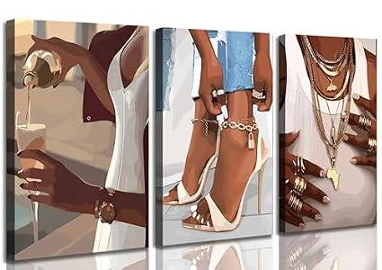 hijyord 3 Pcs African American Woman Canvas Wall Art 16"/24"