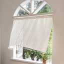 Sutuo Home Ivory Boho Curtain 52W x 36L inch White Striped Light Filtering Short Valance Tier, 1 Panel Embroidery Bohemian Farmhouse Country Kitchen Window Treatment Decor for Small Closet